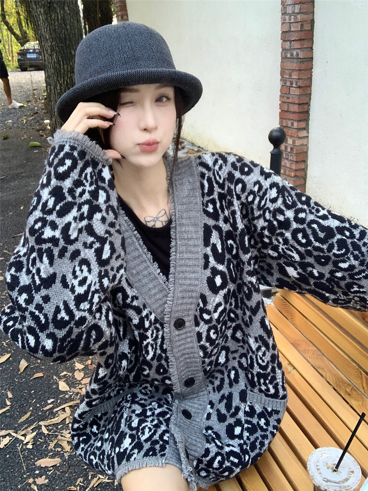 【outer】ヒョウ柄ニットカーデ　M26836