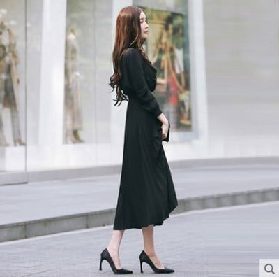 【dress】韓国風 好感度UP!気質満点レトロ着痩せ長袖シフォンワンピース