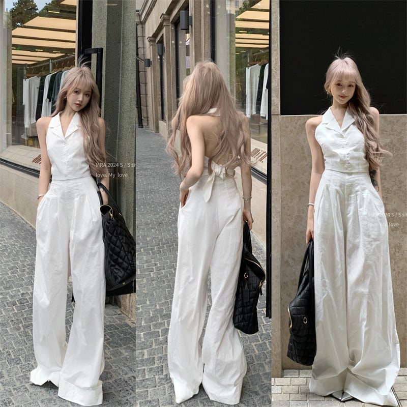 【set】バックレストップス×ワイドパンツセット　M30043