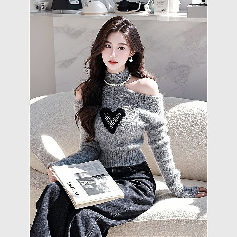 【tops】オフショルダーニットトップス　M28780