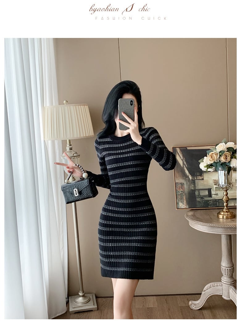 【dress】ボーダー柄ニットワンピース　M25370