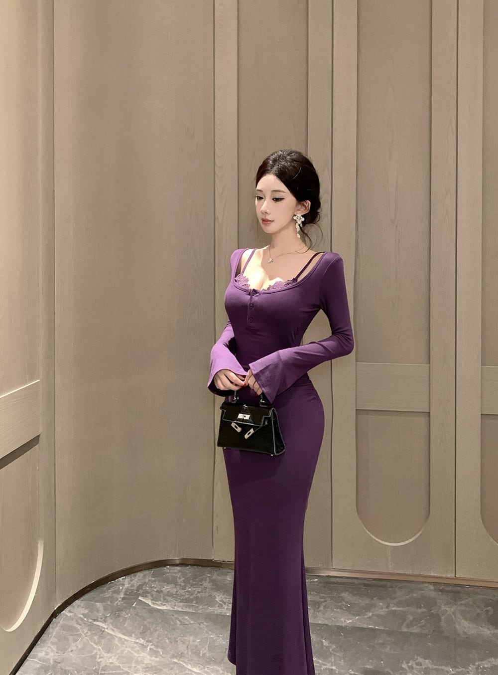 【dress】レースフェイクレイヤードワンピース Q7514