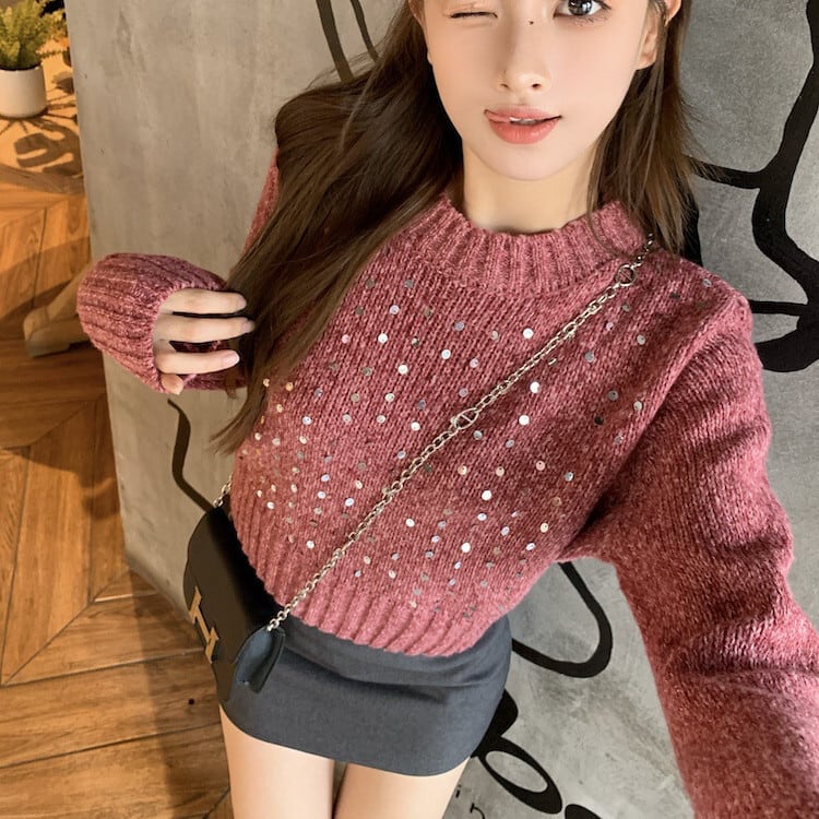 【tops】スパンコールニットセーター　M27848