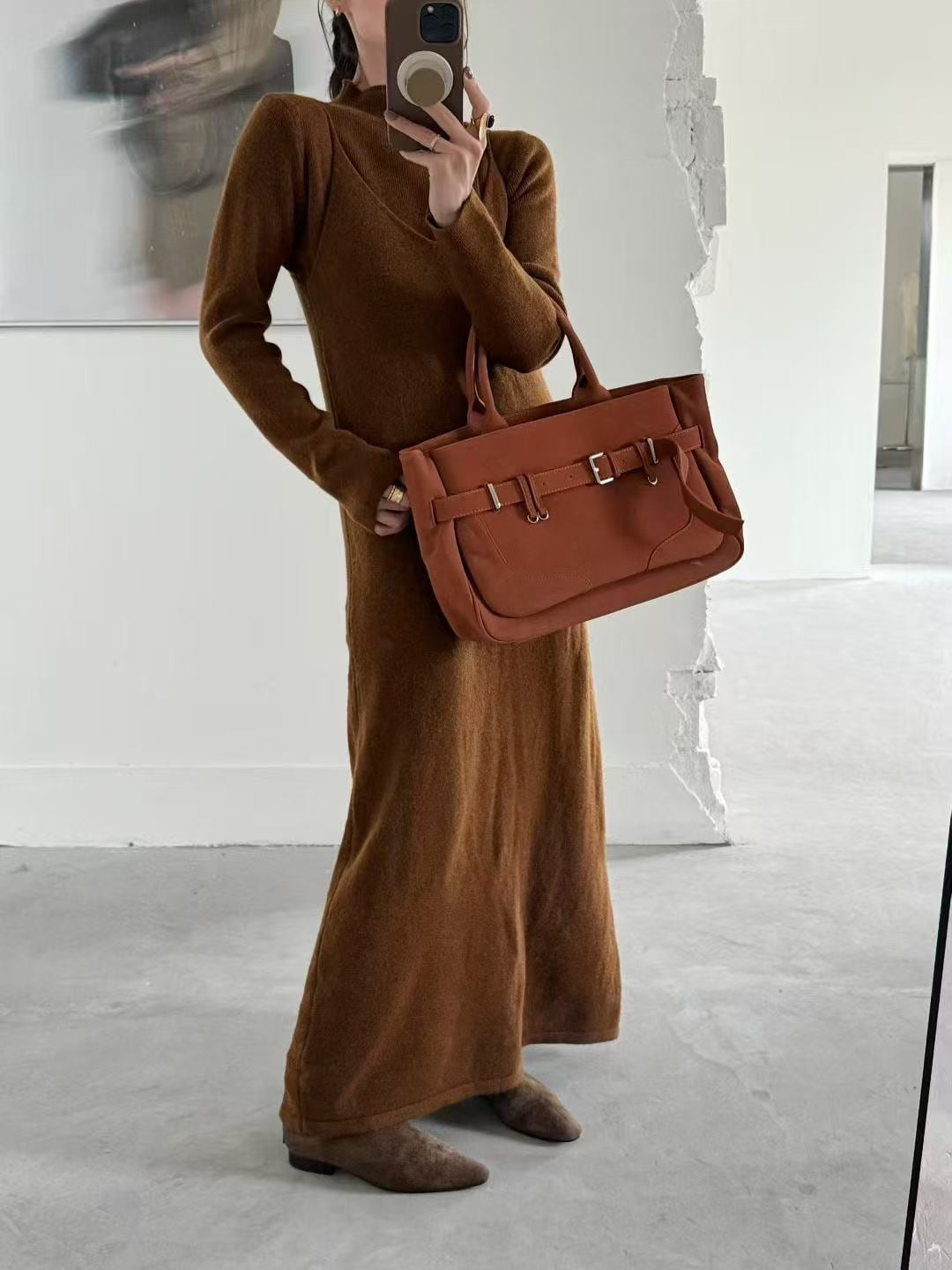 【set】ニットトップス×ロングキャミワンピースセット Q7350