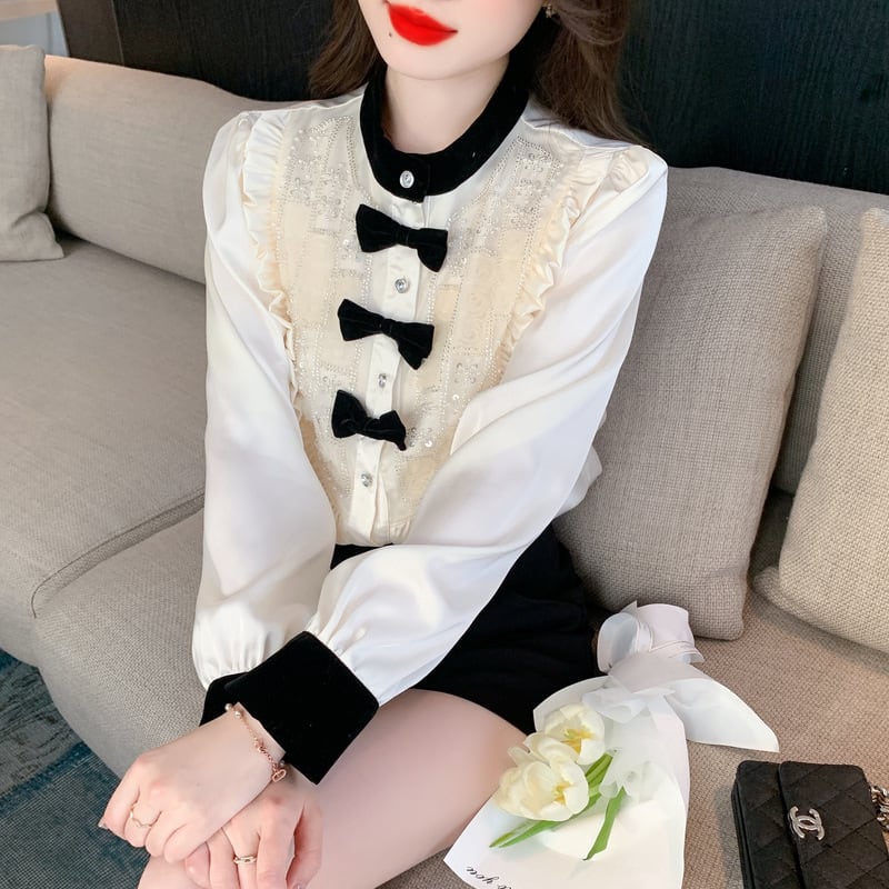 【tops】リボン付きシャツトップス　M25721