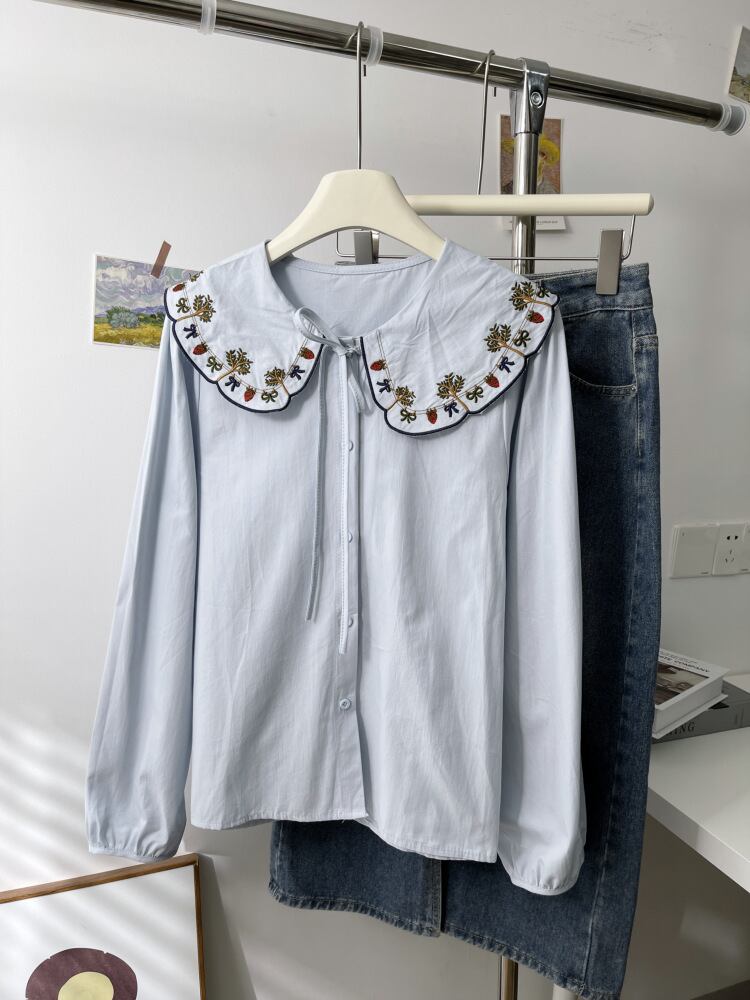 【tops】刺繍シャツブラウス　M29907