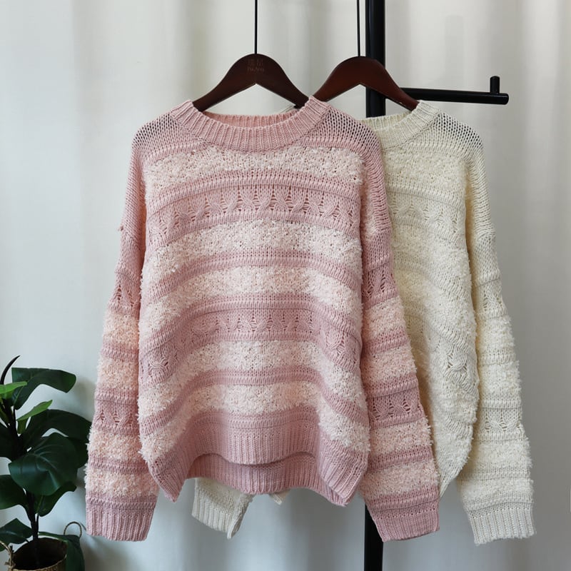 【tops】ボーダー柄ニットセーター　M26162