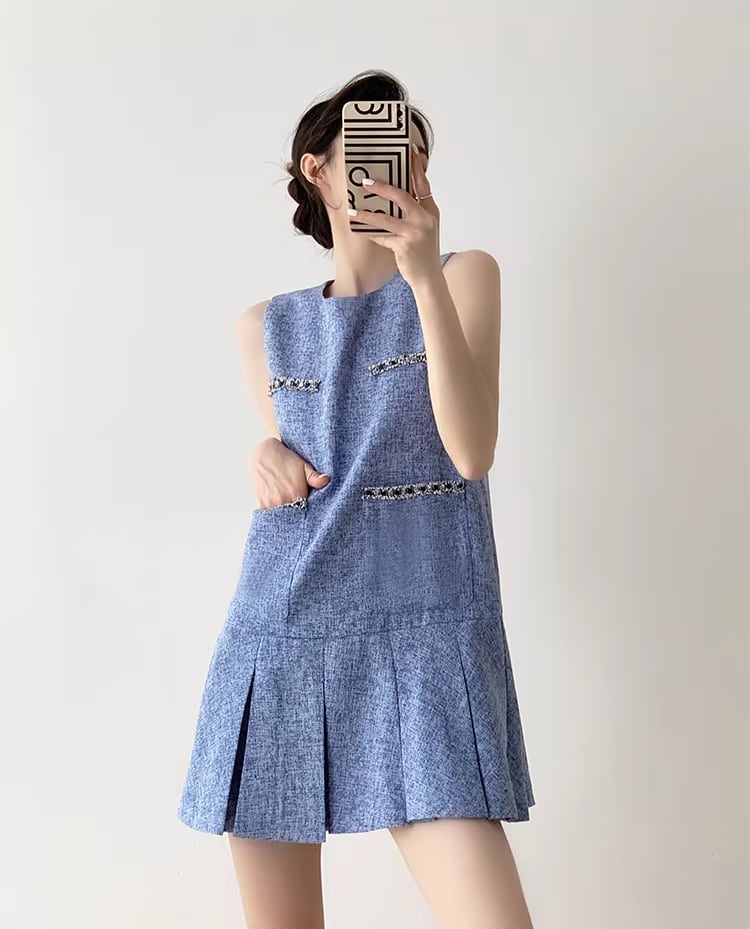 【dress】ノースリーブプリーツワンピース Q8361
