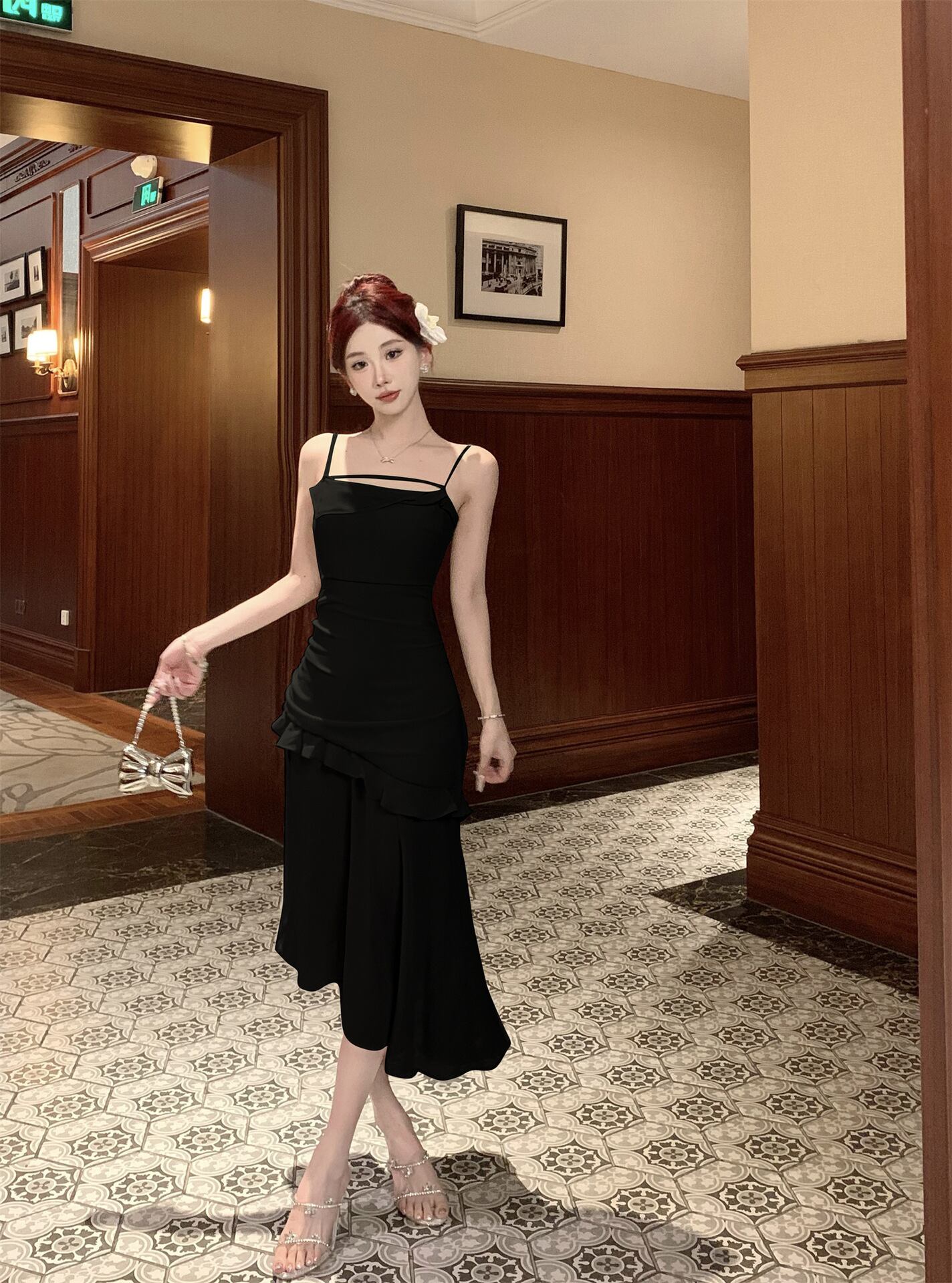 【dress】フリルスリットキャミワンピースG21364