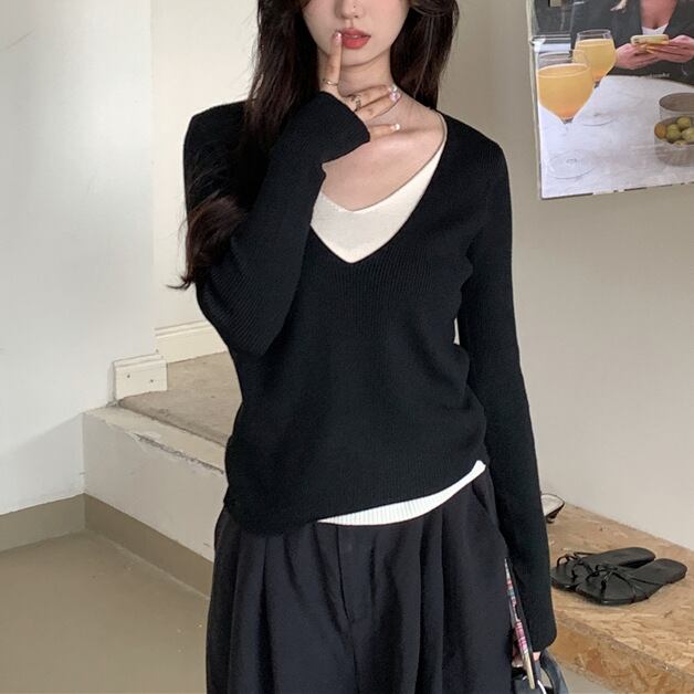 【tops】切り替え配色ニットトップス　M27236