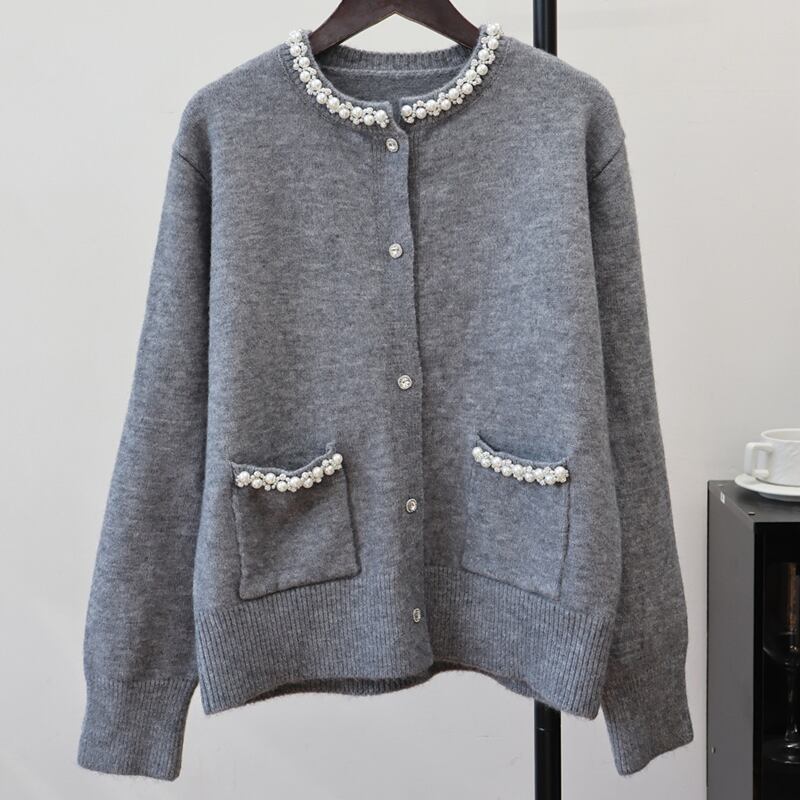 【outer】パール付きニットカーディガン Q7321