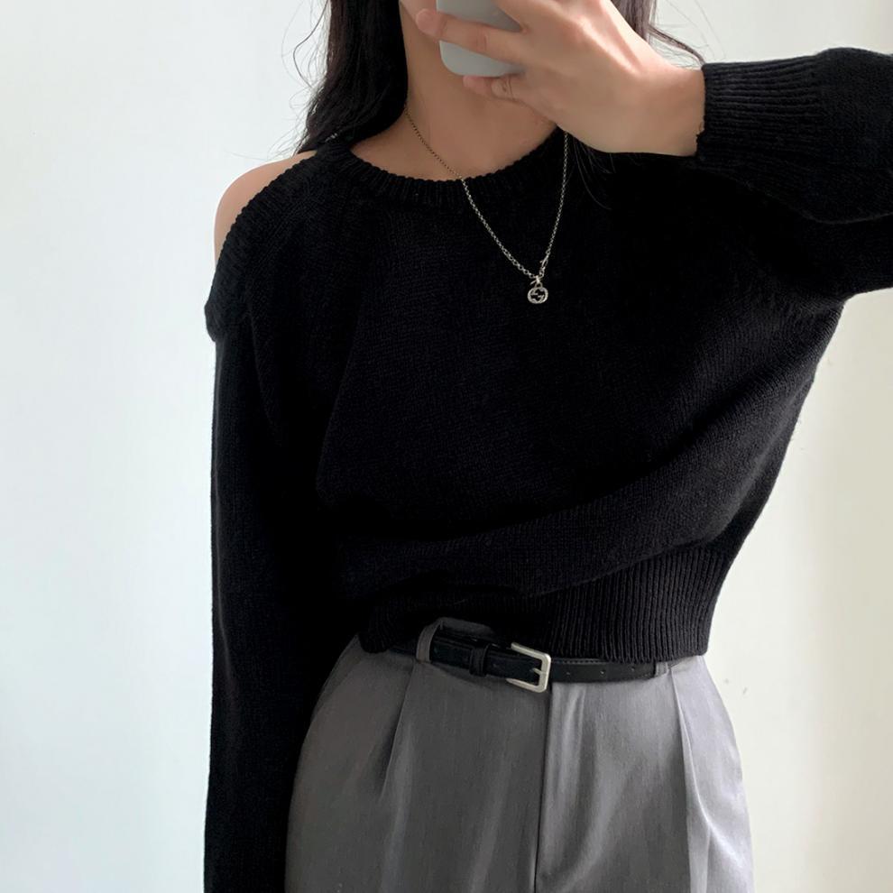 【tops】オフショルダーニットセーター　M27355