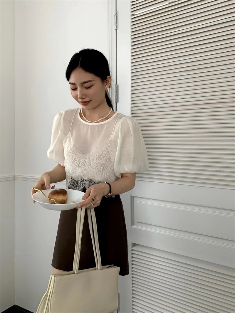 【tops】レース切り替えトップス　M24462