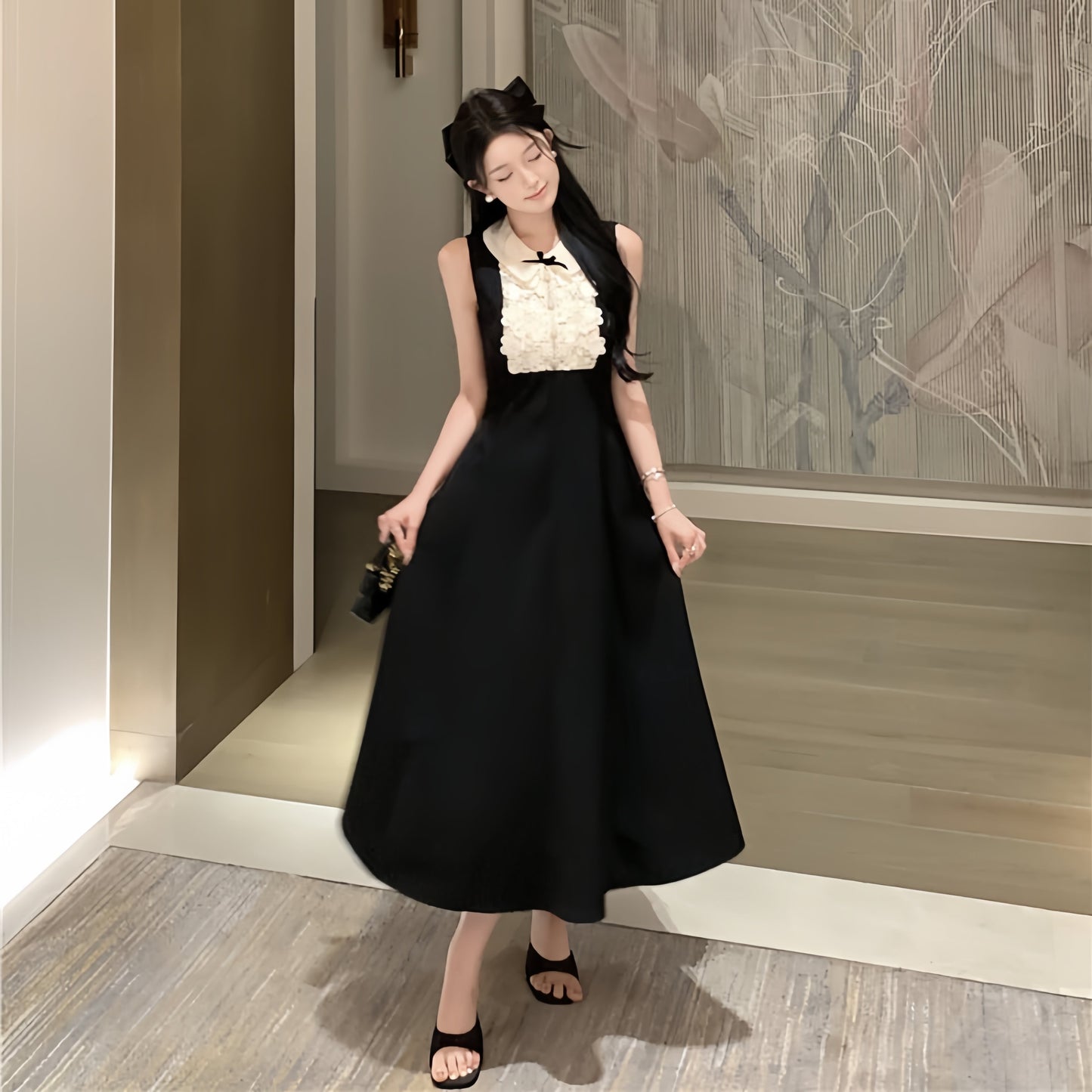 【dress】ノースリーブレースドッキングワンピース　M31116