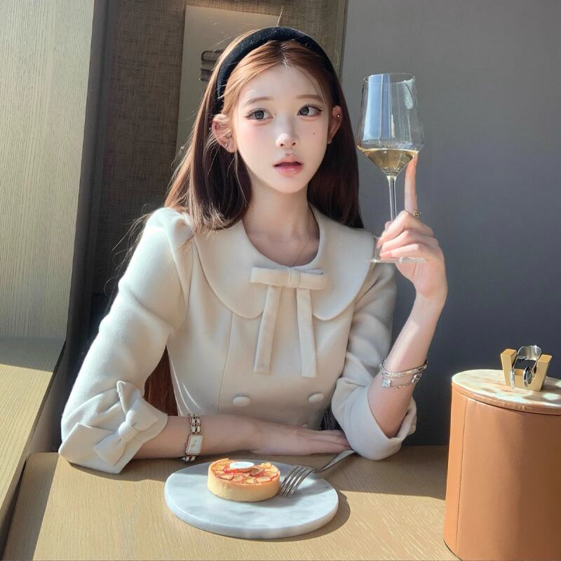 【dress】リボン付きピーターパンカラーワンピース Q7551