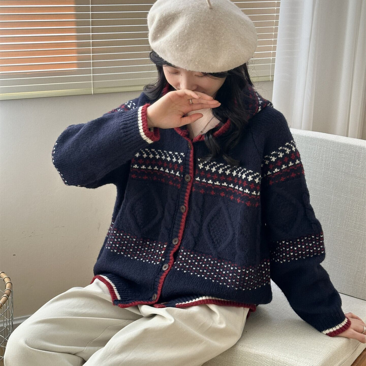 【outer】ジャカードニットカーデ　M27112