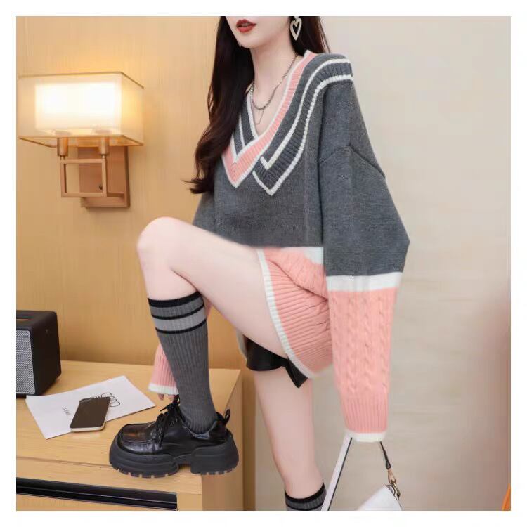 【tops】配色切り替えニットセーター　M29174