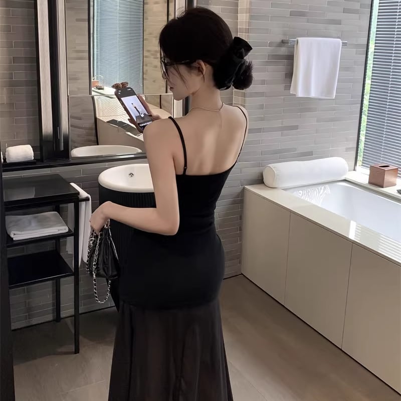 【dress】チュールドッキングロングキャミワンピース Q8154