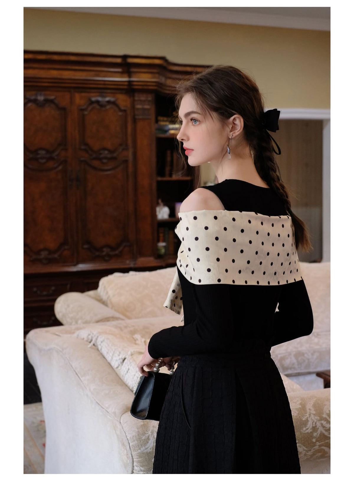 【tops】オフショルダーリボンニットトップス　N2796