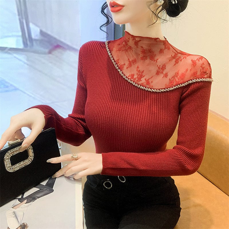 【tops】レースドッキングニットトップス　M28083