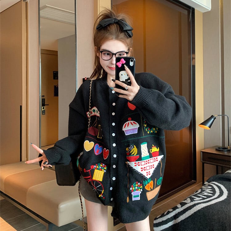 【outer】プリントニットカーデ　M26328
