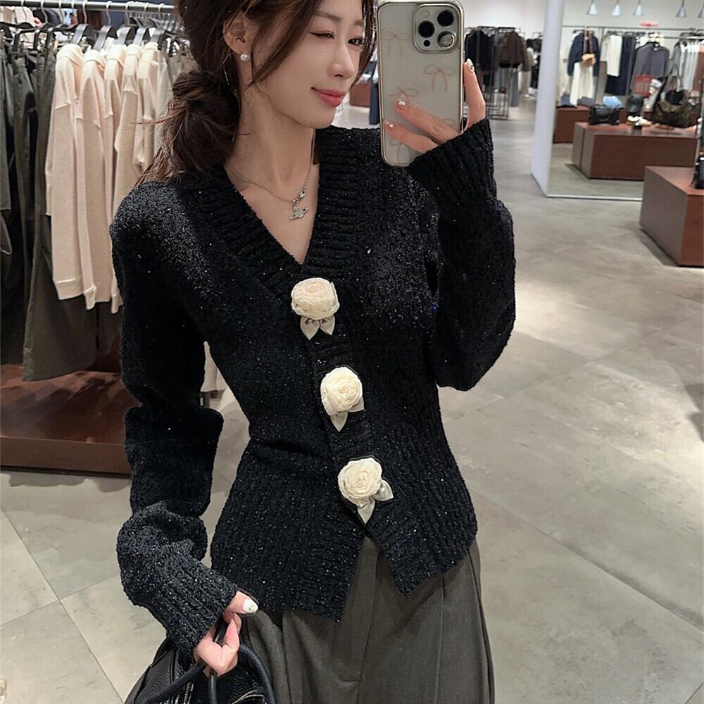 【outer】立体フラワーニットカーデ　M27668