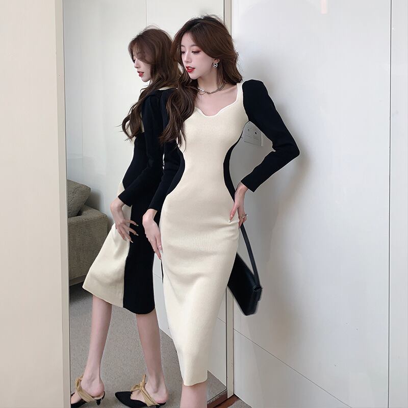 【dress】配色切り替えニットワンピース　M27808