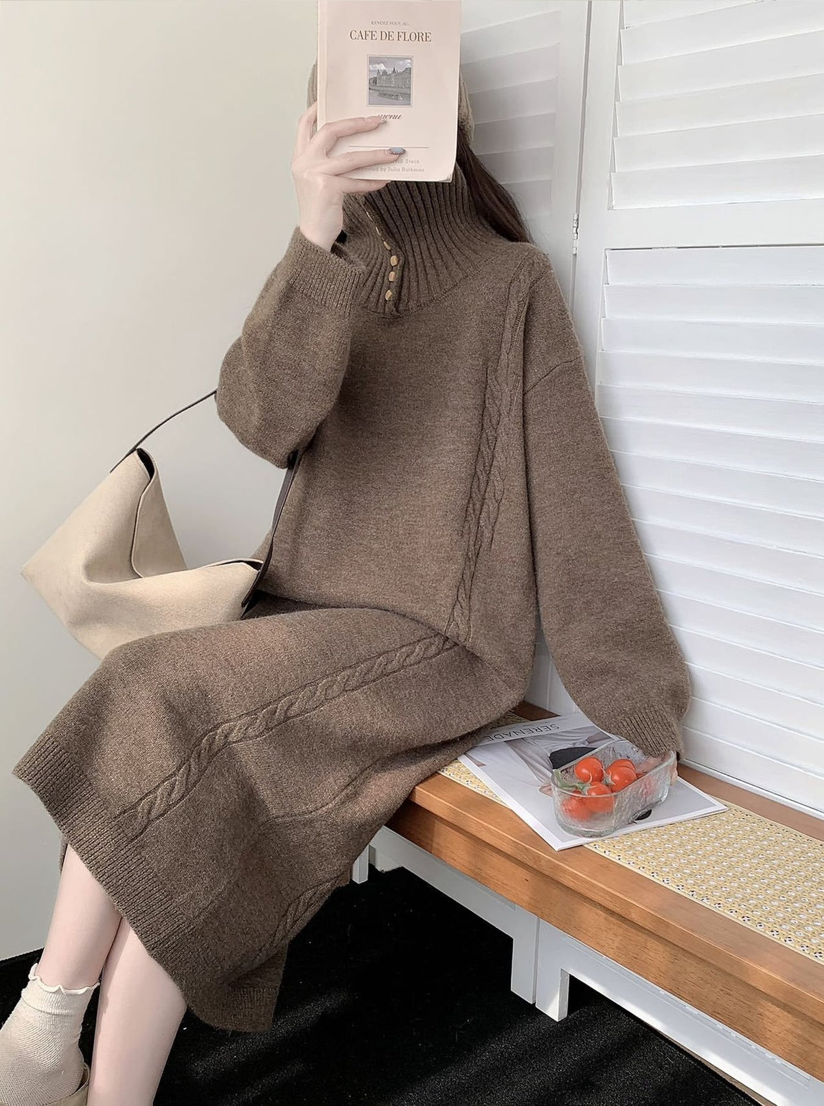 【dress】折り襟ロングニットワンピース Q7771