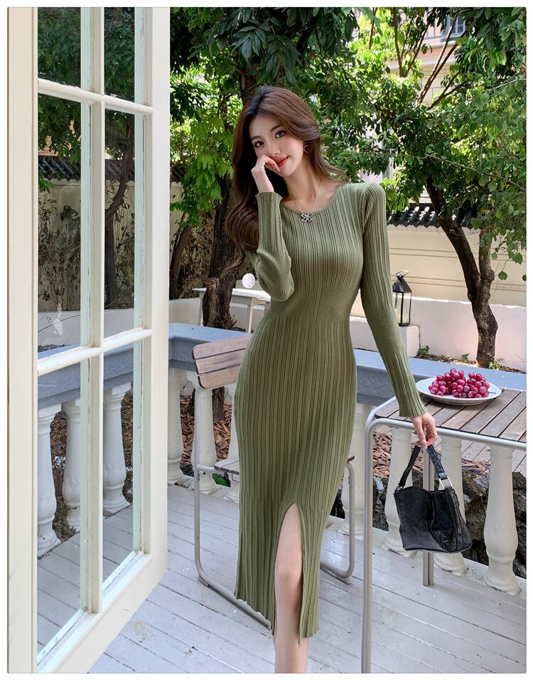 【dress】スリットニットワンピース　M27482
