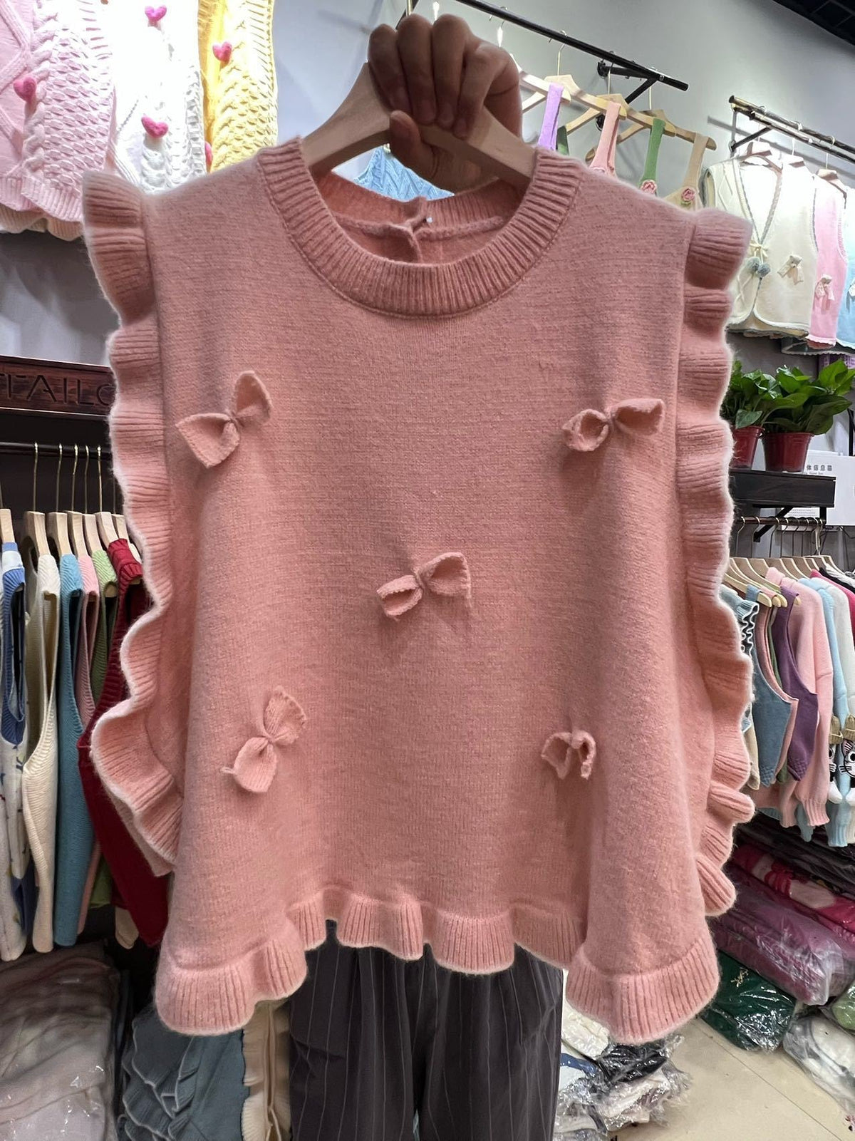 【tops】リボン付きニットベスト　M25779