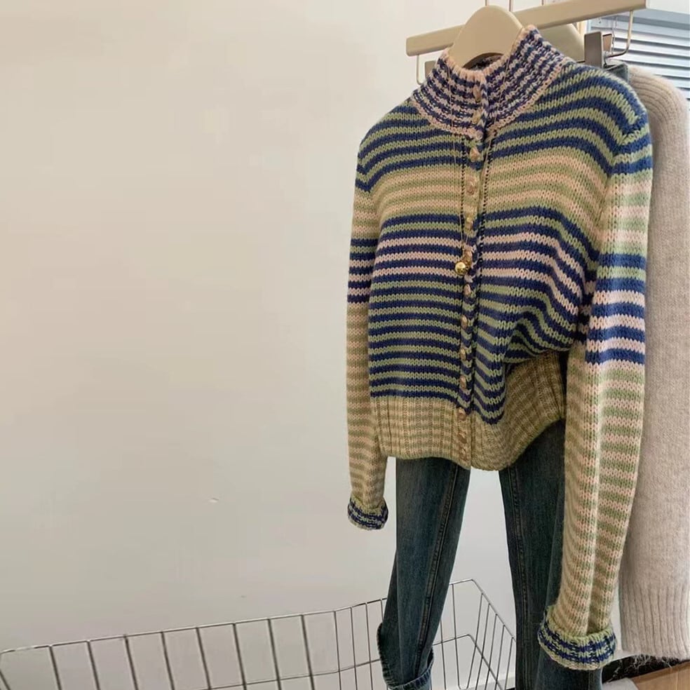 【outer】ボーダー柄ニットカーデ　M29286