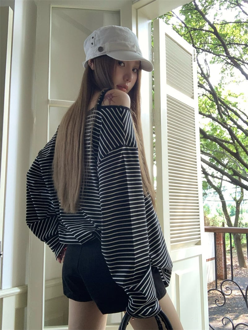 【tops】ボーダー柄長袖Tシャツ　M26180