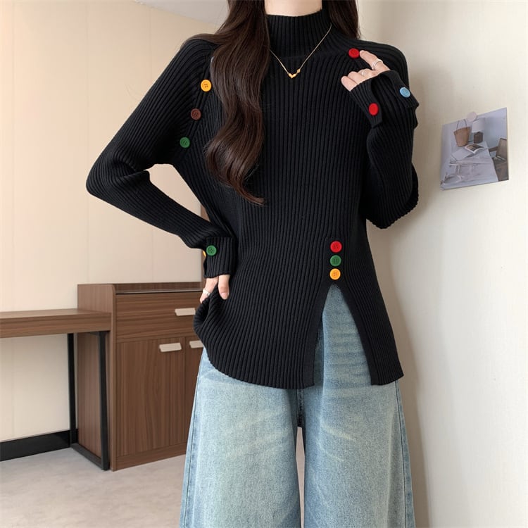 【tops】ボタンデザインニットトップス　M27823