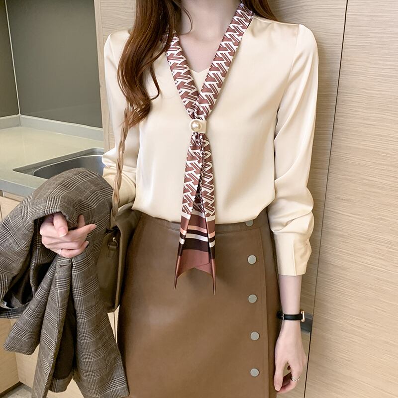 【tops】春新作バンドカラー長袖体型カバーファッションプリント配色シャツF0672