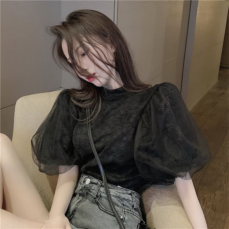 【tops】パフスリーブレースブラウスG20111