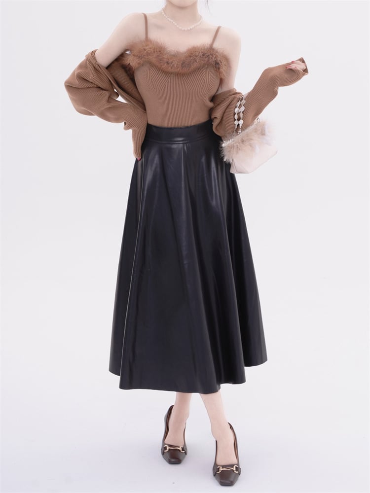 【tops】フェイクファーキャミソール×カーディガンセット　N2128