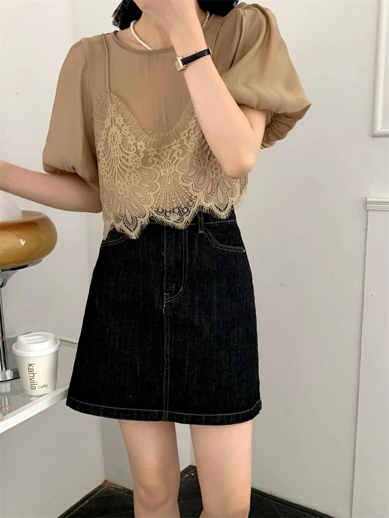 【tops】レース切り替えトップス　M24462