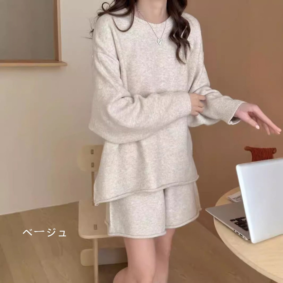 【set】ニットトップス×ショートパンツセット　M26728
