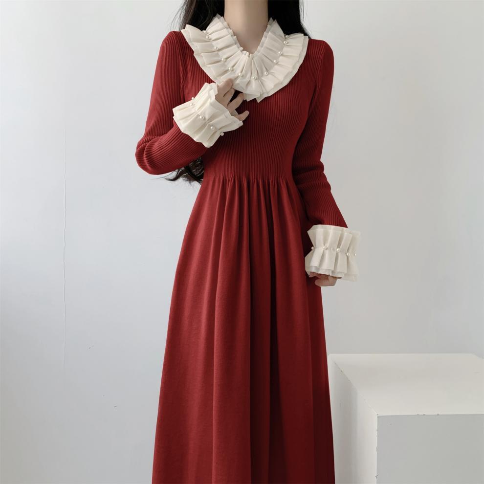 【dress】パール切り替えワンピース　M26278