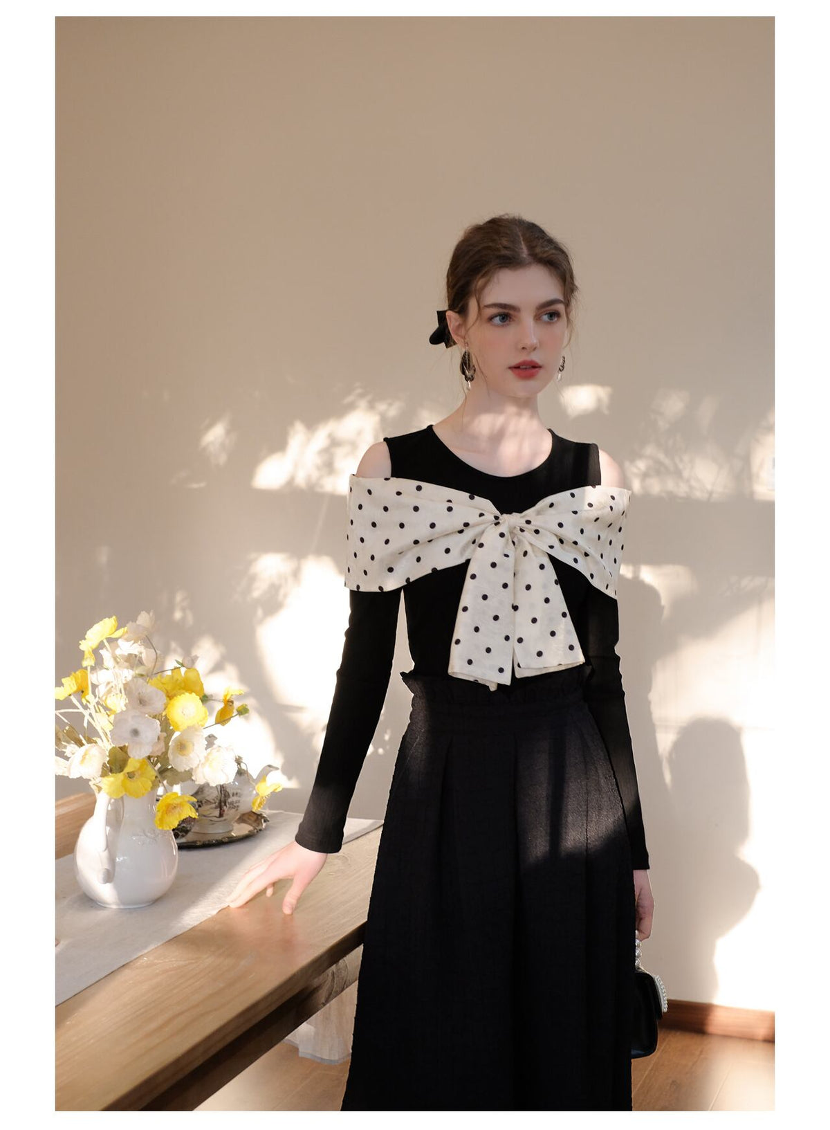 【tops】オフショルダーリボンニットトップス　N2796