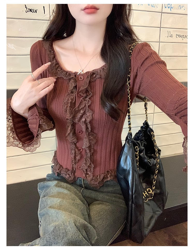 【tops】レース切り替えニットトップス　M27759