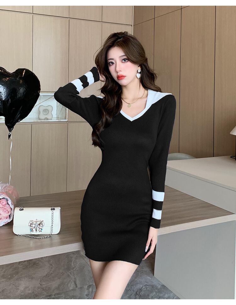【dress】配色ニットワンピース　M27718