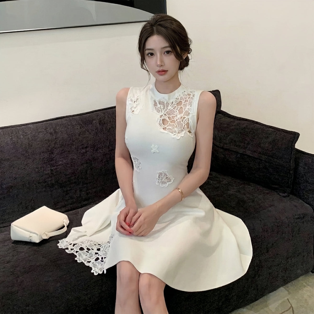 【dress】レースドッキングミニワンピース　N3564