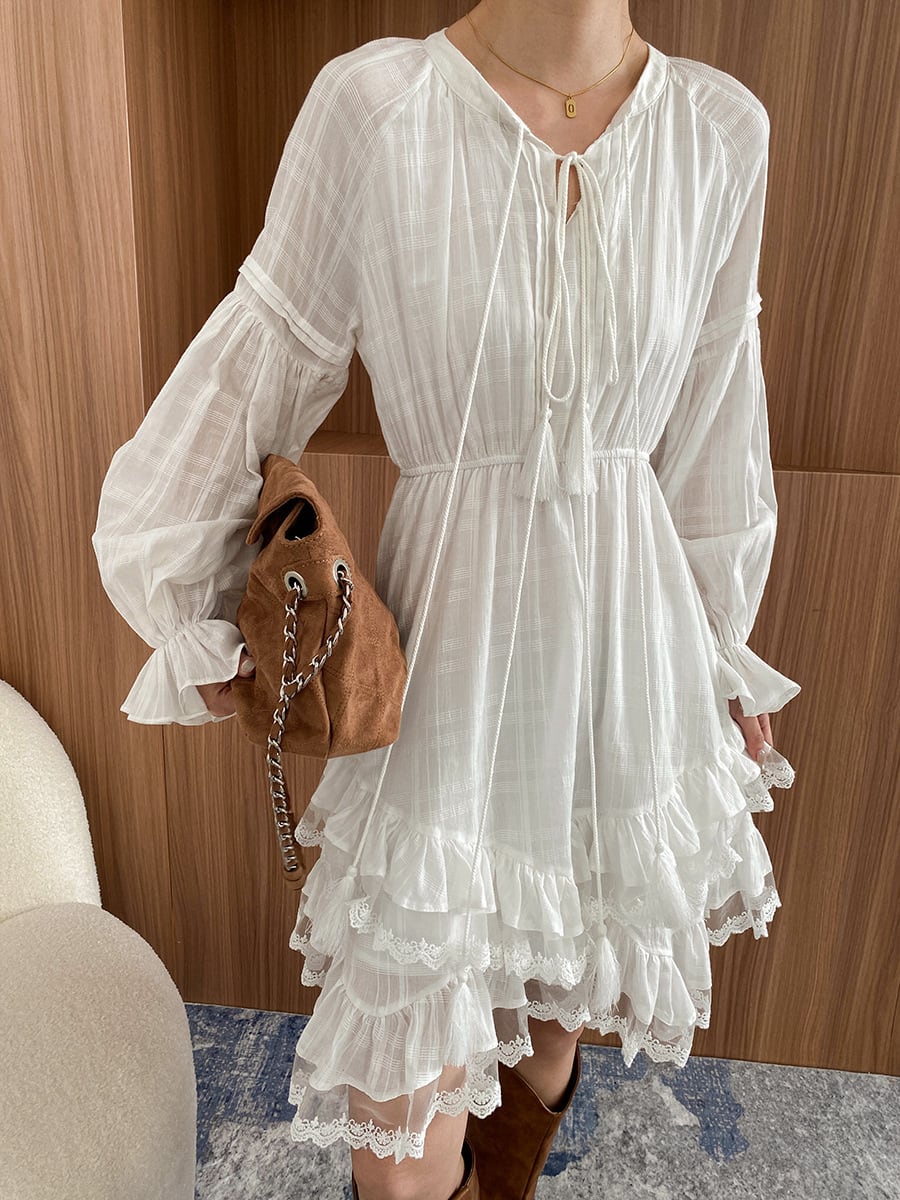 【dress】レースドッキングティアードワンピース　N2973
