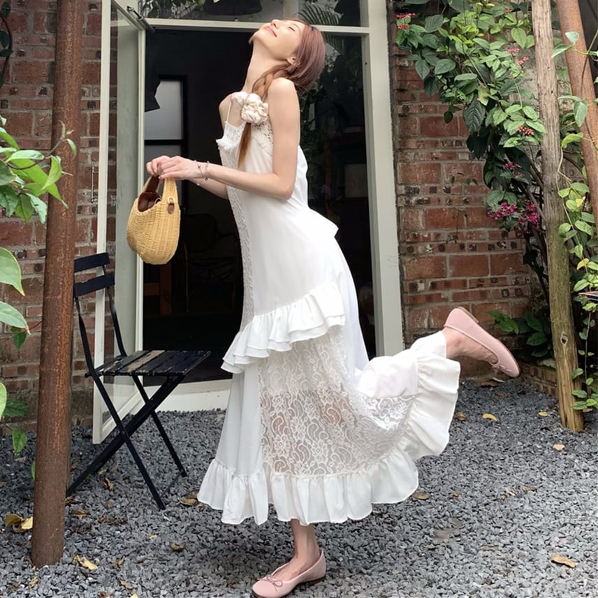 【dress】レースフリル透かし彫りキャミワンピース G21512