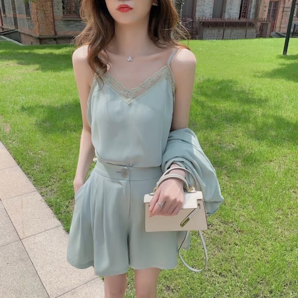 【set】スーツ+キャミソール+ショートパンツセットアップ G0387