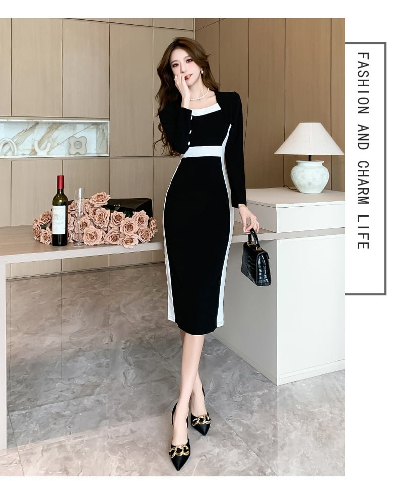 【dress】カラーマッチングタイトワンピース G19344