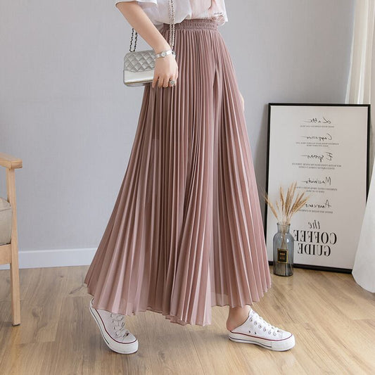 【bottoms】絶対欲しいシンプルカジュアル無地合わせやすいハイウエスト九分丈ガウチョパンツF0066