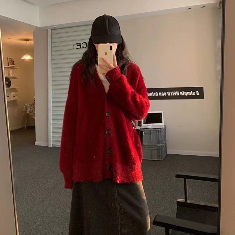 【outer】Vネックシャギーニットカーデ　M26229