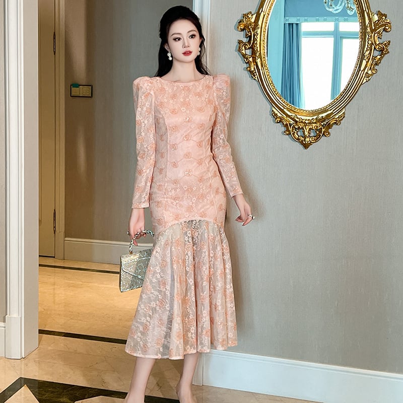【dress】レース切り替えワンピース　M27371